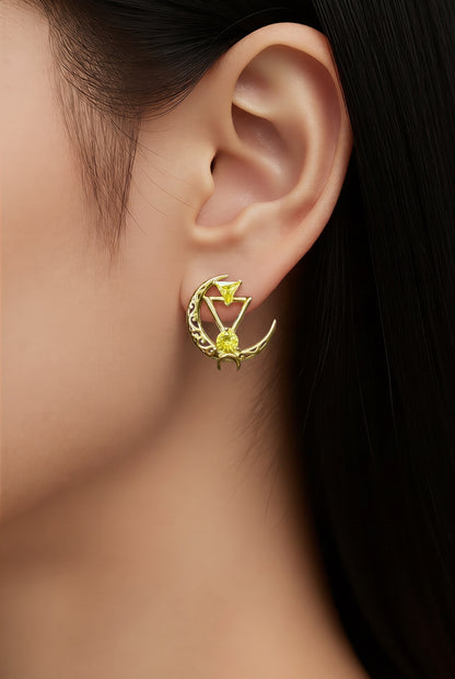 Gold Triangle Moon Earrings: Gemstone Statement Filigree Jewelry, Silver, Rose Gold, Gold, Rhodium, Diamond, Emerald, #everyone, #wedding, #gift, #jewelry