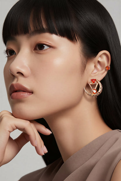 Gold Triangle Moon Earrings: Gemstone Statement Filigree Jewelry, Silver, Rose Gold, Gold, Rhodium, Diamond, Emerald, #everyone, #wedding, #gift, #jewelry