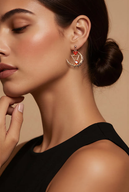 Gold Triangle Moon Earrings: Gemstone Statement Filigree Jewelry, Silver, Rose Gold, Gold, Rhodium, Diamond, Emerald, #everyone, #wedding, #gift, #jewelry