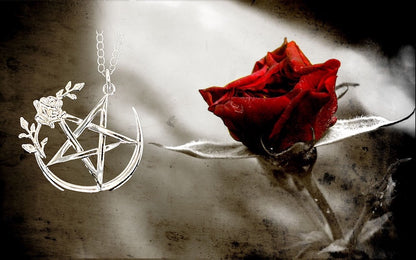 Sterling Silver Rose Pentagram Pentacle Necklace: Spiritual Pagan Wiccan Jewelry