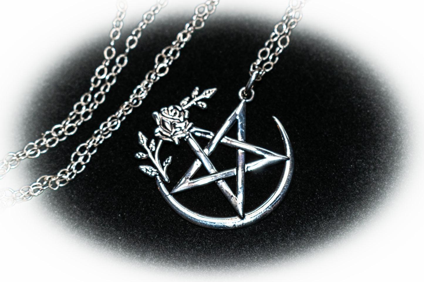 Sterling Silver Rose Pentagram Pentacle Necklace: Spiritual Pagan Wiccan Jewelry