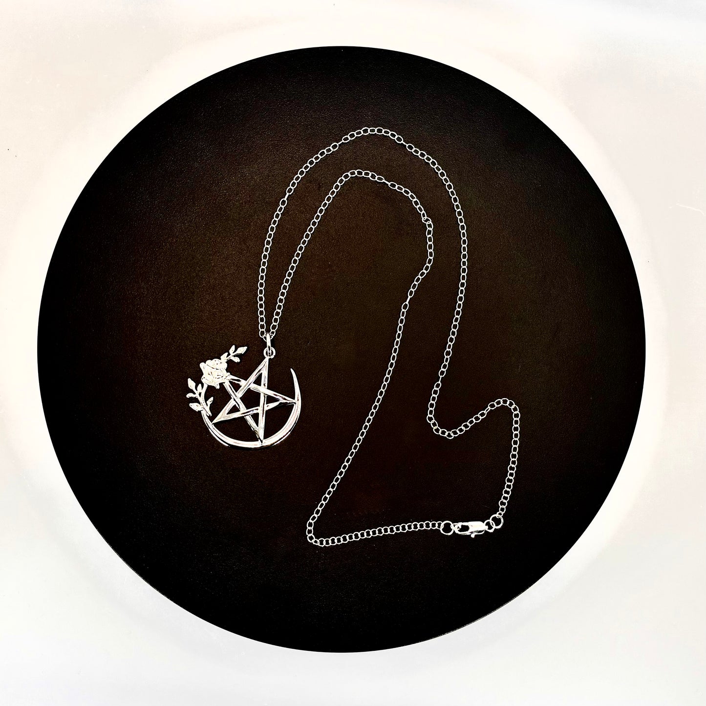 Sterling Silver Rose Pentagram Pentacle Necklace: Spiritual Pagan Wiccan Jewelry