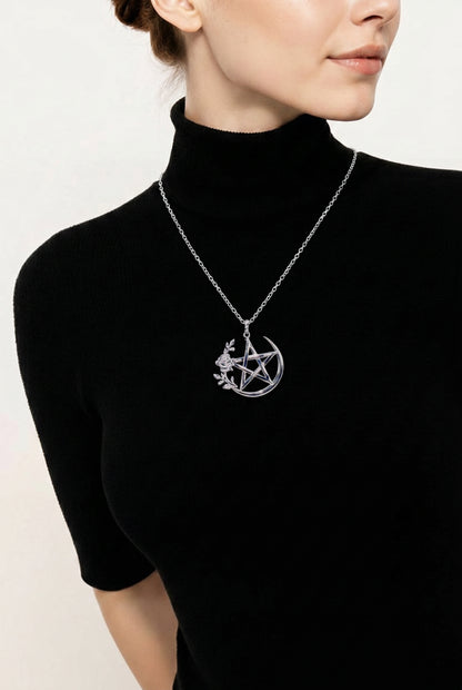 Sterling Silver Rose Necklace: Spiritual Pagan Jewelry, Gift