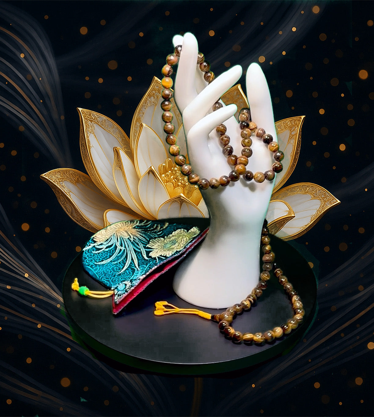 Tibetan Tigers Eye Mala Real 108 Buddhist Prayer Beads Spiritual Meditation Buddha