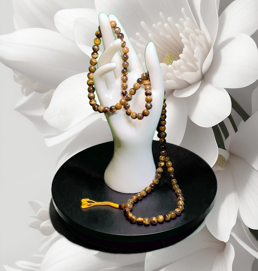 Tibetan Tigers Eye Mala Real 108 Buddhist Prayer Beads Spiritual Meditation Buddha