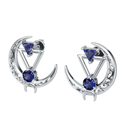 Sterling Sliver Crescent Moon Earrings With Gemstones: Statement Filigree Jewelry, Rose Gold, Gold, Rhodium, Diamond, Emerald, Wedding Gift