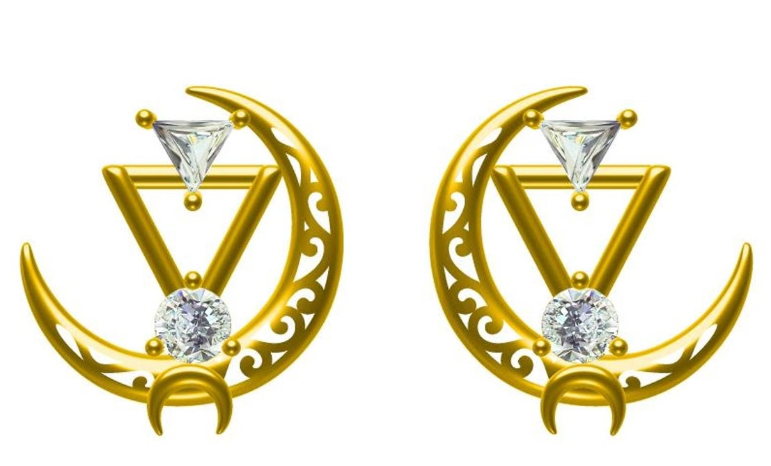 Crescent Moon & Triangle Gemstone Earrings | Sterling Silver, Gold, Rose Gold & Rhodium