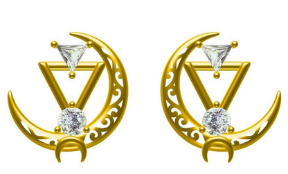 Crescent Moon & Triangle Gemstone Earrings | Sterling Silver, Gold, Rose Gold & Rhodium