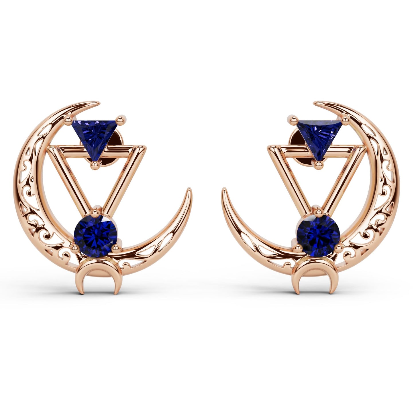 Sterling Sliver Crescent Moon Earrings With Gemstones: Statement Filigree Jewelry, Rose Gold, Gold, Rhodium, Diamond, Emerald, Wedding Gift