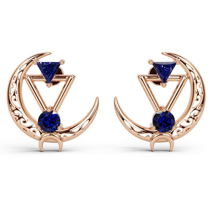 Sterling Sliver Crescent Moon Earrings With Gemstones: Statement Filigree Jewelry, Rose Gold, Gold, Rhodium, Diamond, Emerald, Wedding Gift