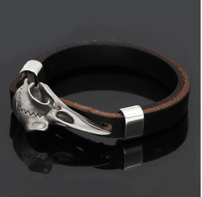 Vikings Raven Skull Leather Bracelet