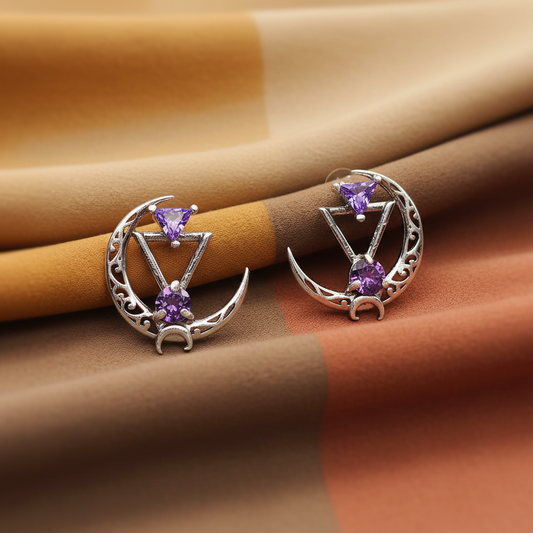 Sterling Sliver Crescent Moon Earrings With Gemstones: Statement Filigree Jewelry, Rose Gold, Gold, Rhodium, Diamond, Emerald, Wedding Gift