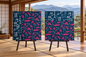Frederick Troy’s two fabric art panels in a Japanese room overlooking mountains