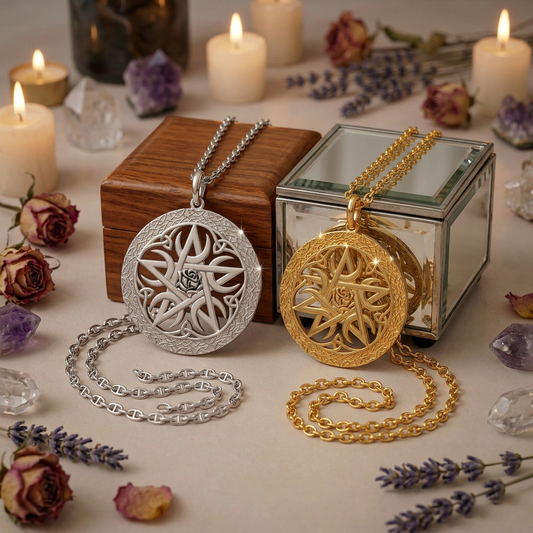 Front graphic with both pentacles grouped centrally for a narrow phone crop