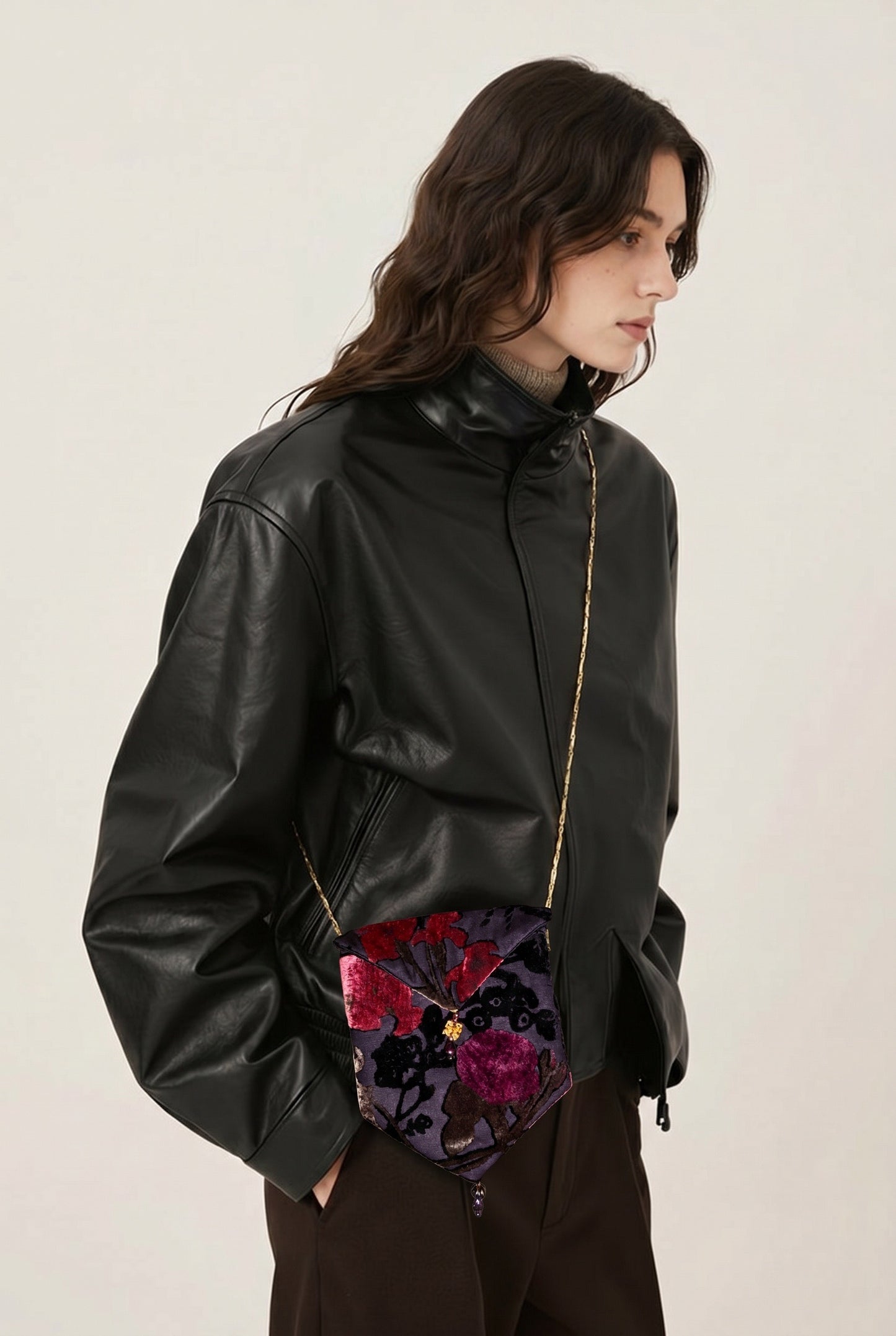 70's Vintage Purple Floral Velvet Handbag - Designer Clutch with Tassel
