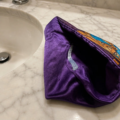 70's Vintage Purple, Red, Teal Floral Velvet Handbag - Designer Clutch with Tassel