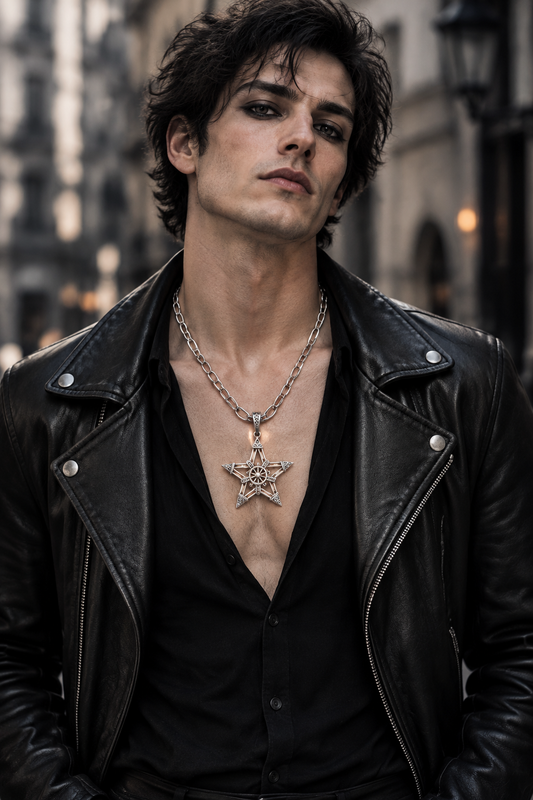 Gothic young adult man wearing your pentagram necklace