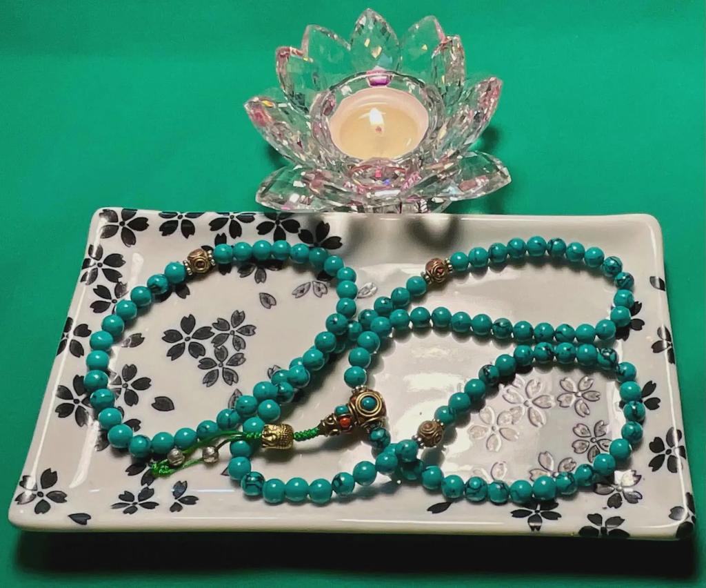 Tibetan Turquoise Mala Real 108 Buddhist Prayer Beads Spiritual Meditation Buddha