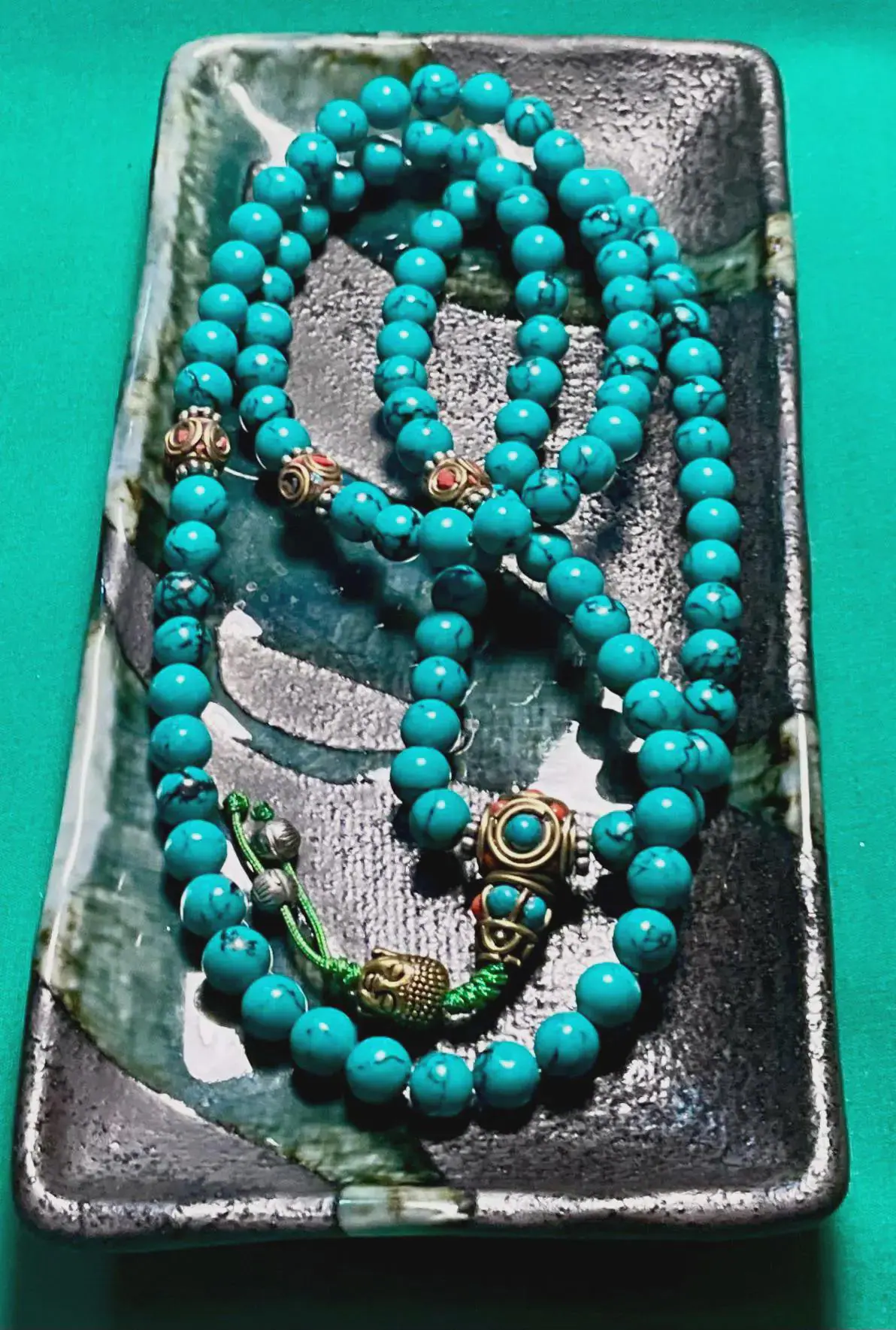 Tibetan Turquoise Mala Real 108 Buddhist Prayer Beads Spiritual Meditation Buddha