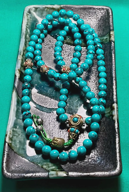 Tibetan Turquoise Mala Real 108 Buddhist Prayer Beads Spiritual Meditation Buddha