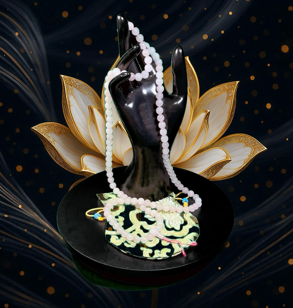 Tibetan Rose Quartz Mala Real 108 Buddhist Prayer Beads Spiritual Meditation Buddha