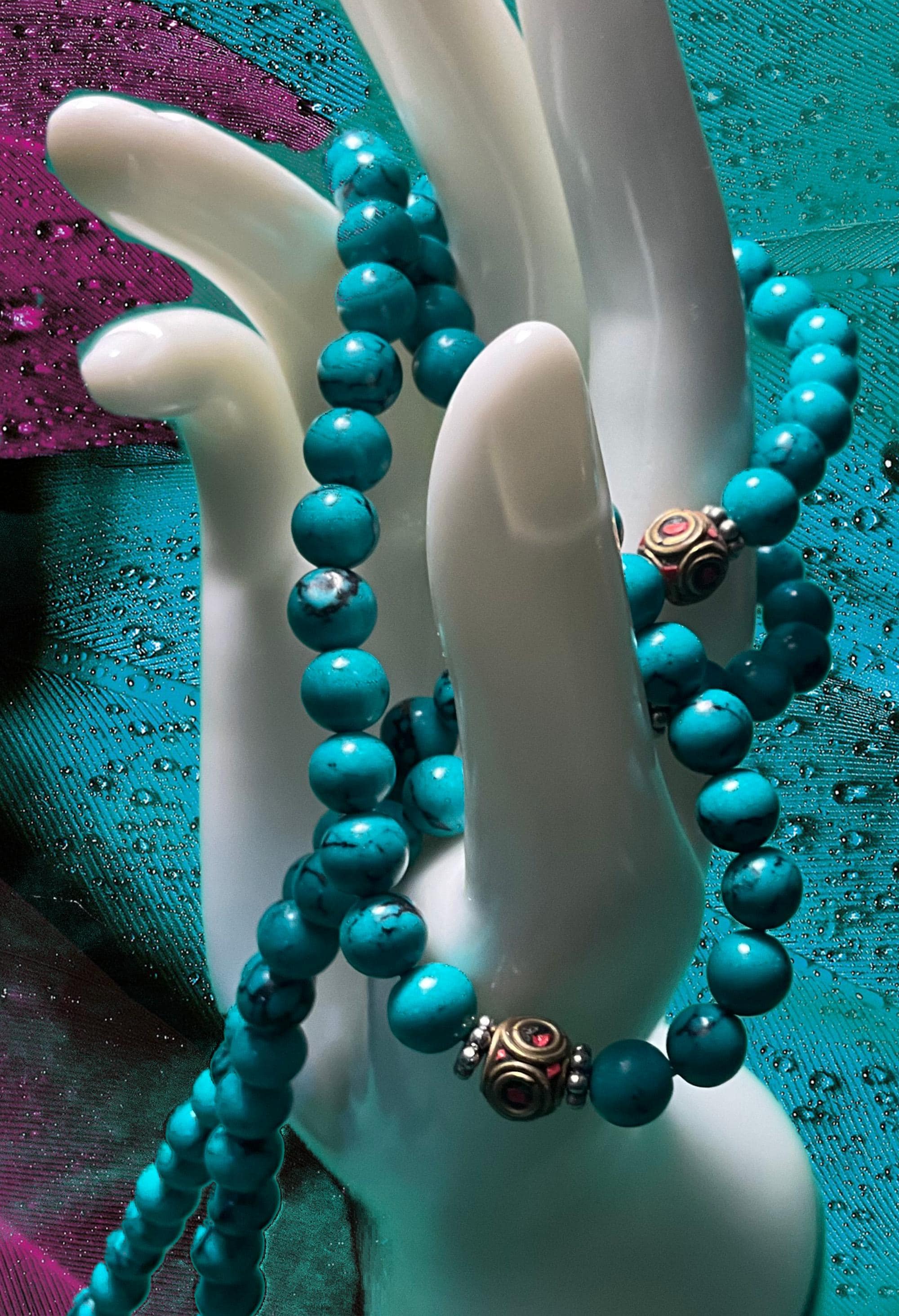 Tibetan Turquoise Mala Real 108 Buddhist Prayer Beads Spiritual Meditation Buddha