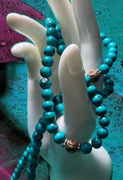 Tibetan Turquoise Mala Real 108 Buddhist Prayer Beads Spiritual Meditation Buddha