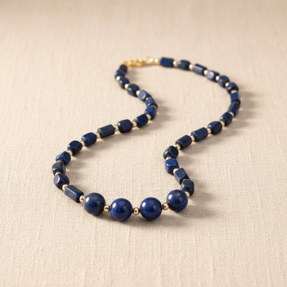 Lapis Lazuli Round Rectangle Necklace - Light Organic