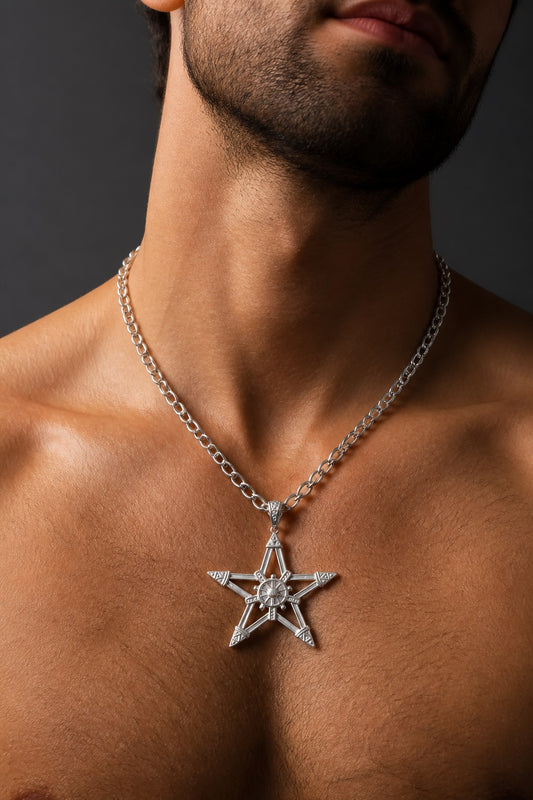 Sterling Silver and Gold Pentagram Star Pentacle Necklace: Spiritual Wiccan Pagan Jewelry