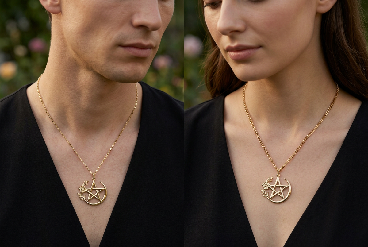 One simple graphic with one necklace per model and two distinct chain styles