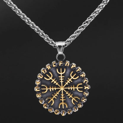 Vikings Helm of Awe Compass Rune Pendant Necklace