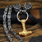 Vikings Wolf Head and Mjolnir Stainless Steel Necklace