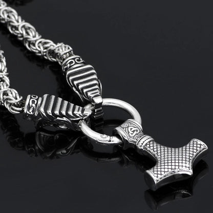 Vikings Mjolnir in Dragon Head Stainless Steel Necklace