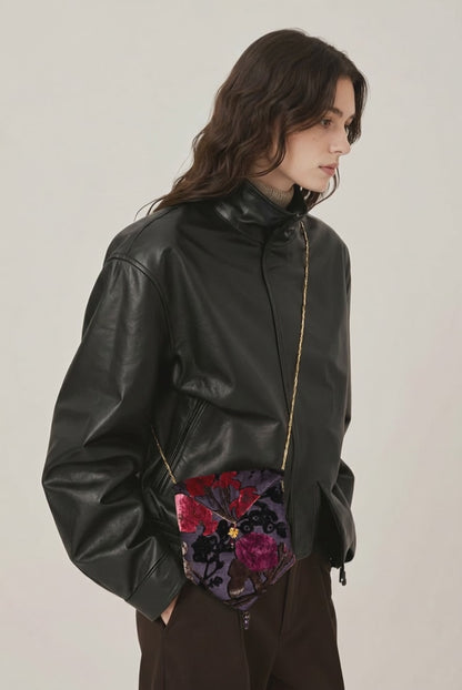 70's Vintage Purple Floral Velvet Handbag - Designer Clutch with Tassel