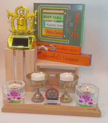 Buddhist Gift Set: Tibetan Incense, Solar Prayer Wheel, Candle Holder, Necklace, Pendant, Gift