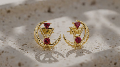 Crescent Moon & Triangle Gemstone Earrings | Sterling Silver, Gold, Rose Gold & Rhodium