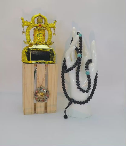 Spiritual Gift Set: Prayer Wheel, 108 Rosewood Mala, OM Pendant, Rose Gold Necklace, Gift