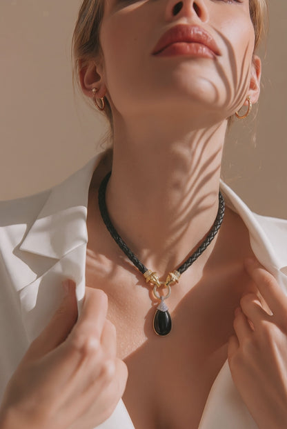 18K Gold-Tipped Onyx & Diamond Vintage Choker: #everyone, #gift, #vintage, #jewelry – Braided Leather Statement Necklace