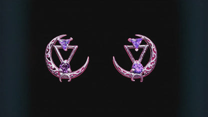 Crescent Moon & Triangle Gemstone Earrings | Sterling Silver, Gold, Rose Gold & Rhodium