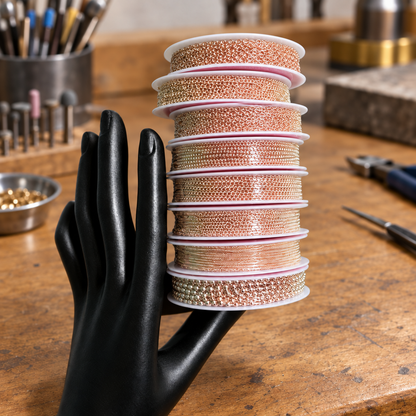 Rose gold chain spools, packaging cleaned up