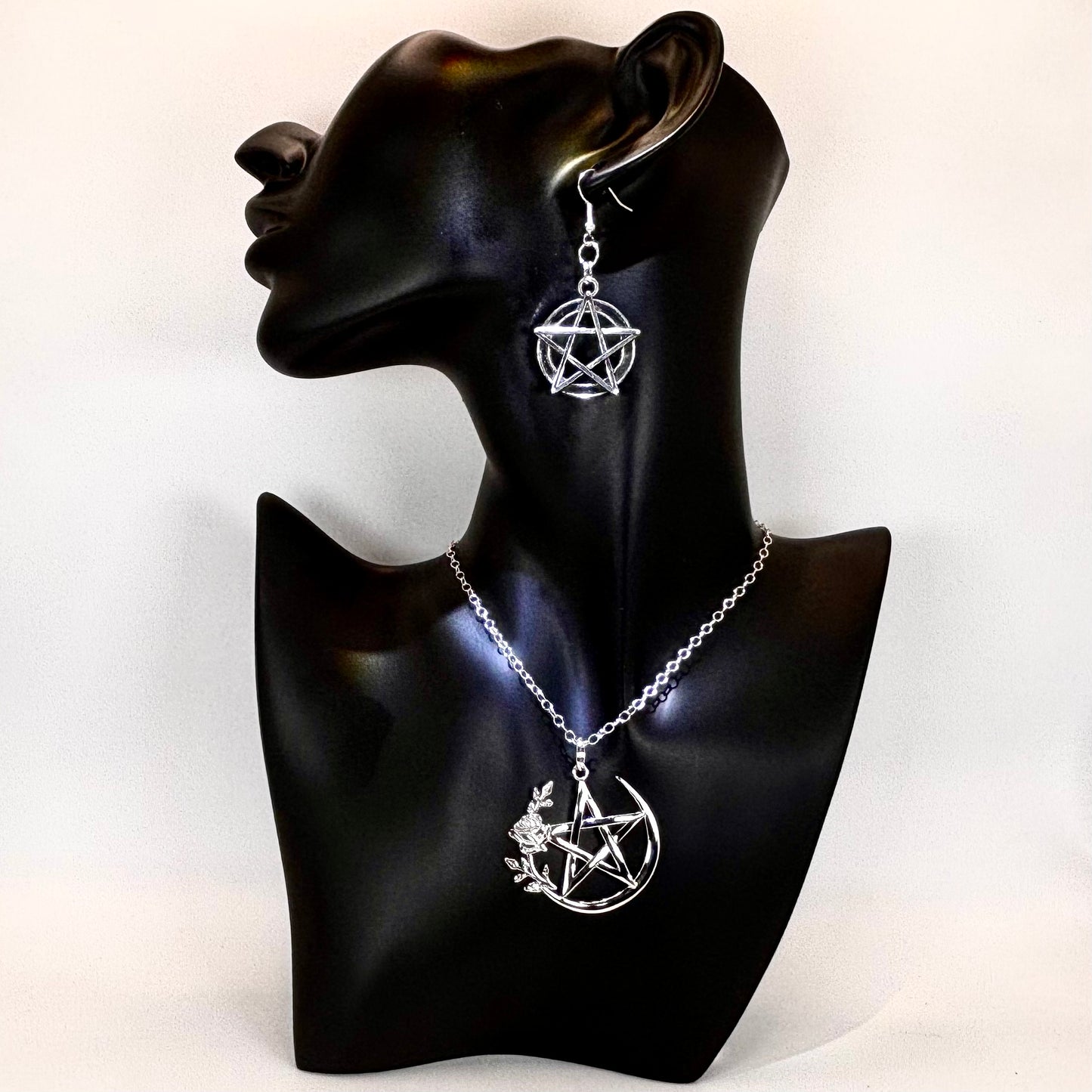 Sterling Silver Rose Pentagram Pentacle Necklace: Spiritual Pagan Wiccan Jewelry