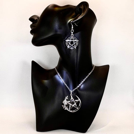 Sterling Silver Rose Pentagram Pentacle Necklace: Spiritual Pagan Wiccan Jewelry