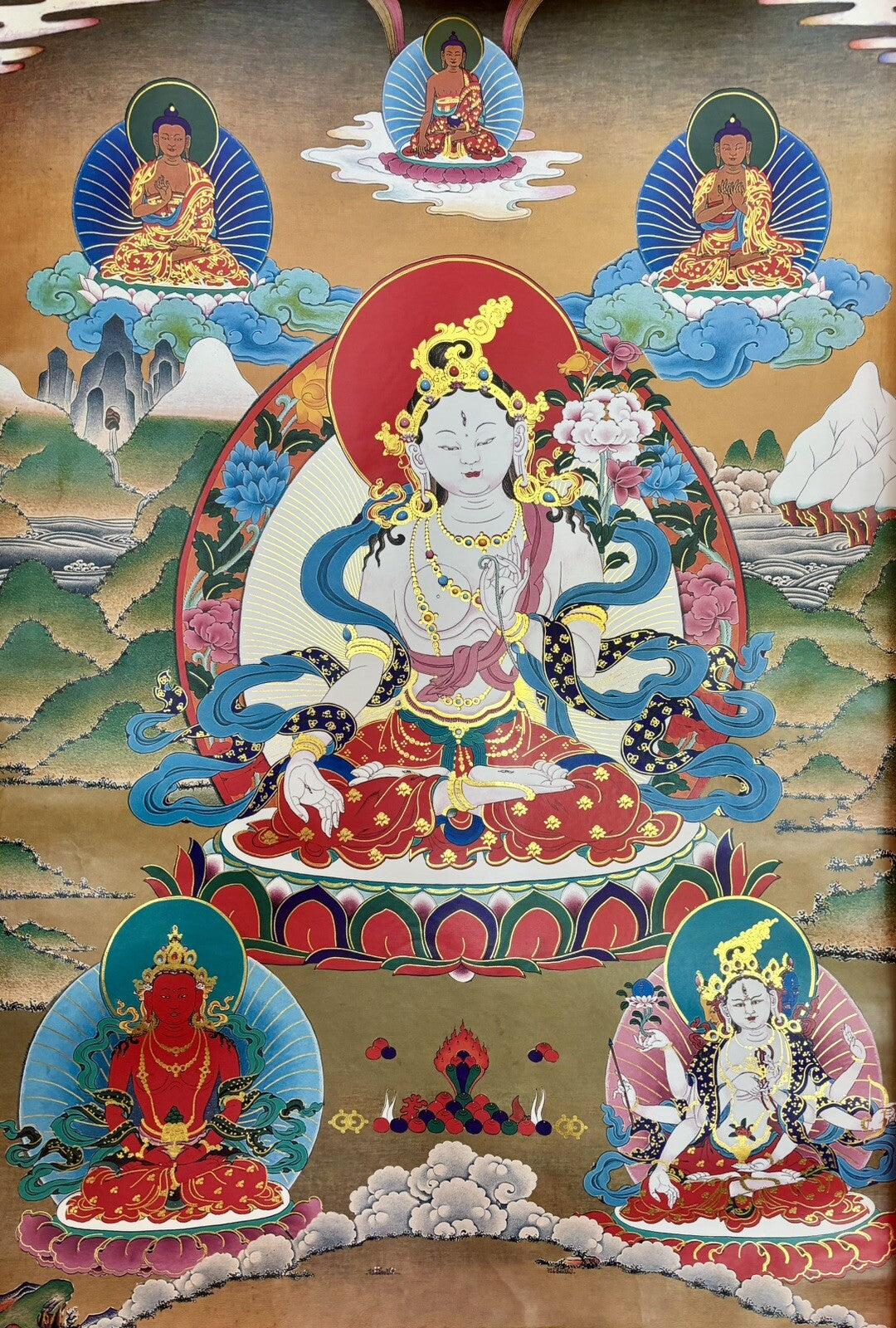 Tibetan Buddhist Thangka: White Tara, Spiritual Meditation, Buddha, OM, Ritual, 2