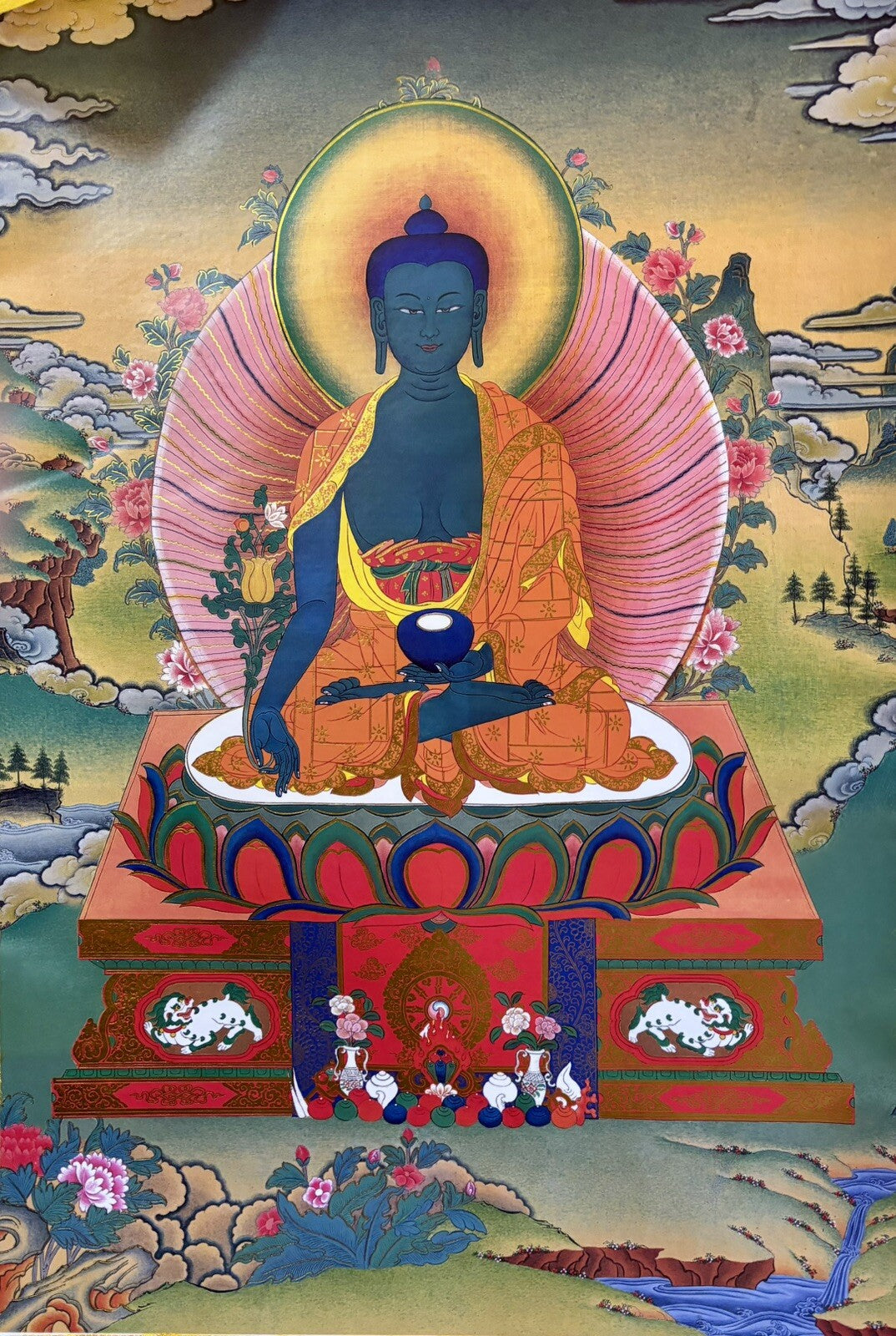 Tibetan Buddhist Thangka: Medicine Buddha, Spiritual Meditation, OM, Ritual, 3