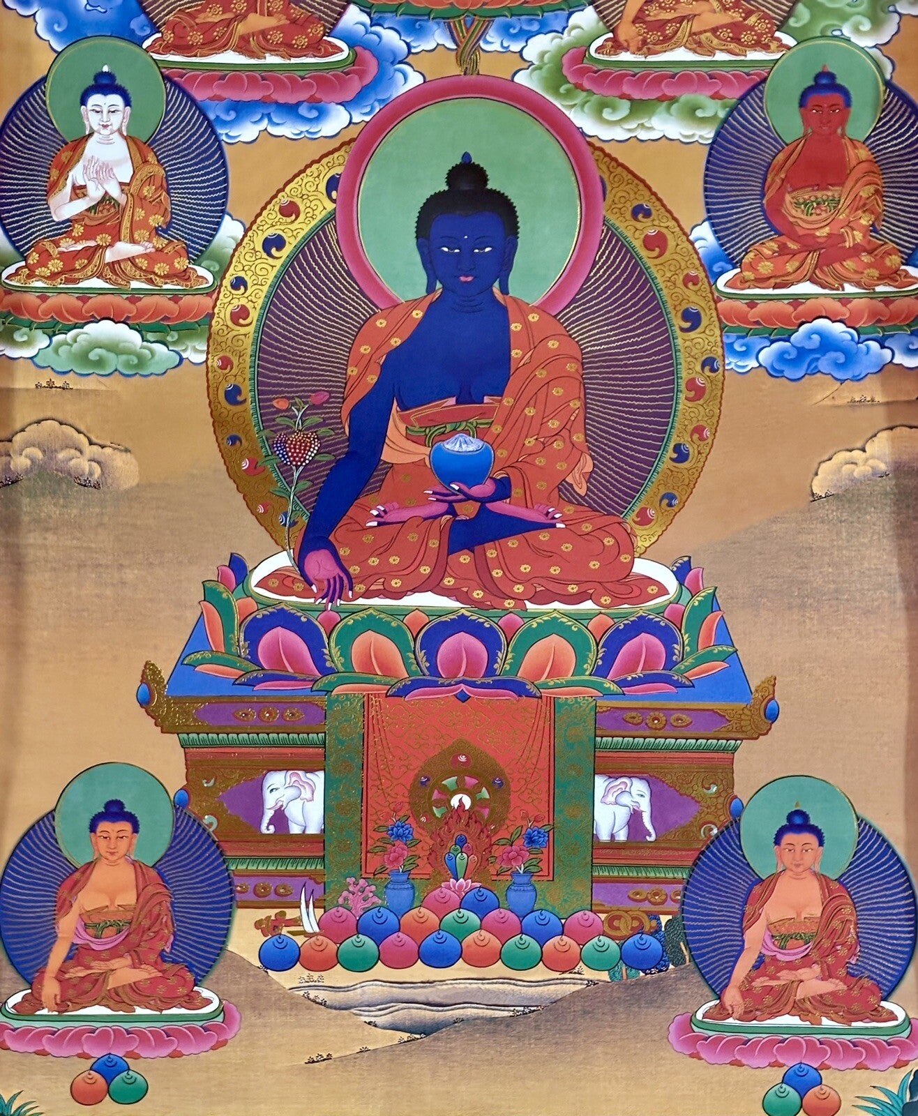 Tibetan Buddhist Thangka: Medicine Buddha, Spiritual Meditation, OM, Ritual, 4