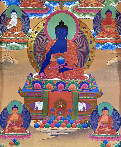 Tibetan Buddhist Thangka: Medicine Buddha, Spiritual Meditation, OM, Ritual, 4