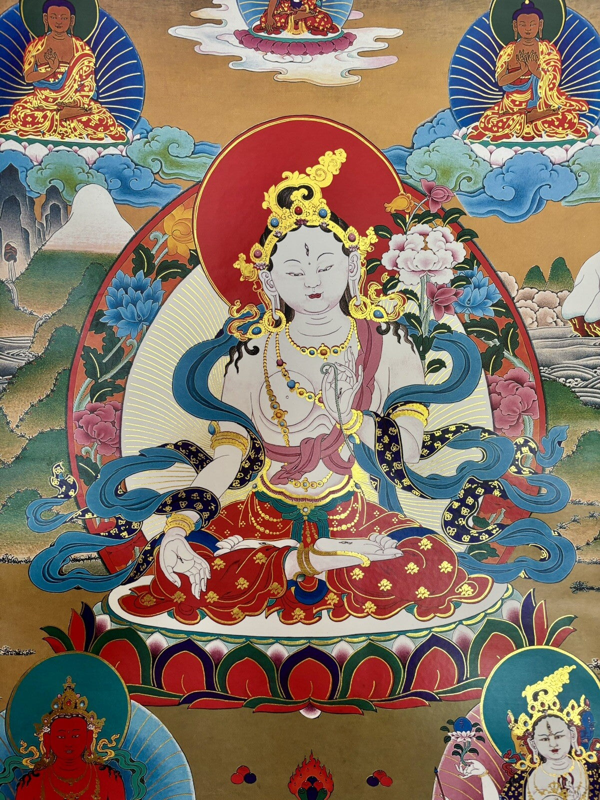 Tibetan Buddhist Thangka: White Tara, Spiritual Meditation, Buddha, OM, Ritual, 2