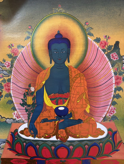 Tibetan Buddhist Thangka: Medicine Buddha, Spiritual Meditation, OM, Ritual, 3