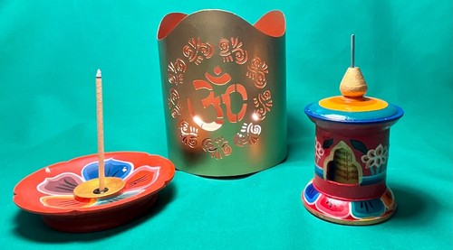 Gift Set Prayer Wheel Candle Holder Incense Healing Meditation Buddha Sale OM Spiritual Meditation Buddha