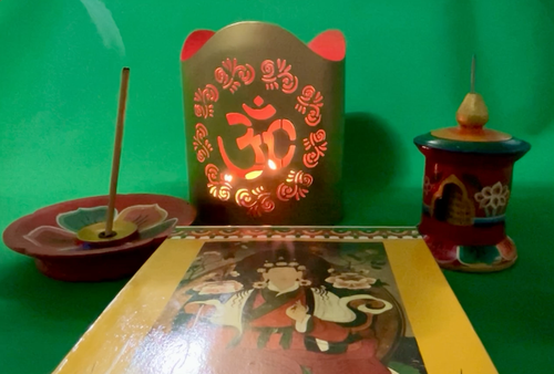 Gift Set Prayer Wheel Candle Holder Incense Spiritual Healing Meditation